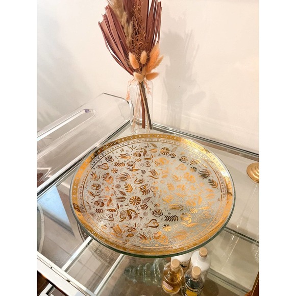 Georges Briard Large Gold Glass Floral Serving Plate - Picture 5 of 7